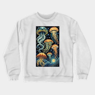 Starry Night's Aquatic Ballet: Van Gogh-Inspired Jellyfish Symphony Crewneck Sweatshirt